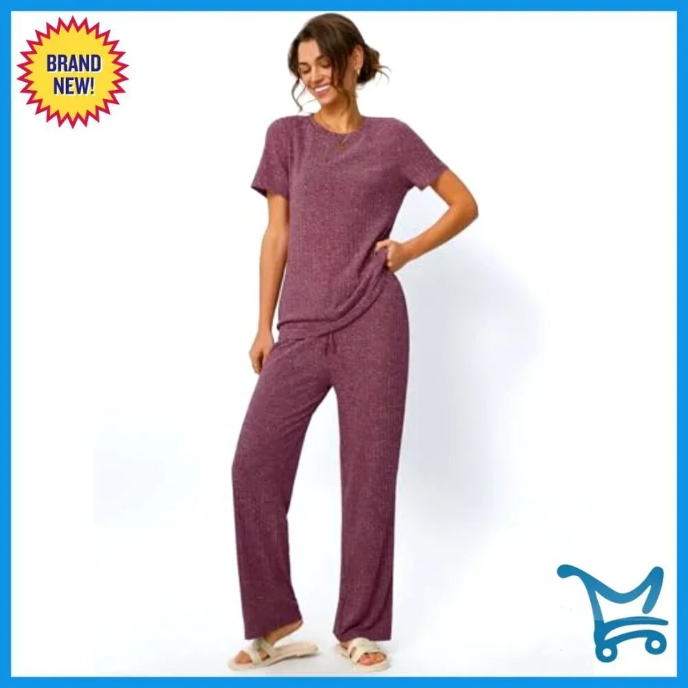 Oversized Lounge Set Ribbed Fabric Matching Tracksuit Comfortable Travel Outfit